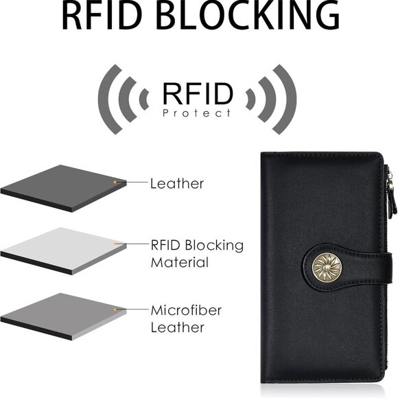 Wallets Women RFID Large Capacity Luxury Waxed Leather Clutch Wallet Multi Card - Picture 5 of 7